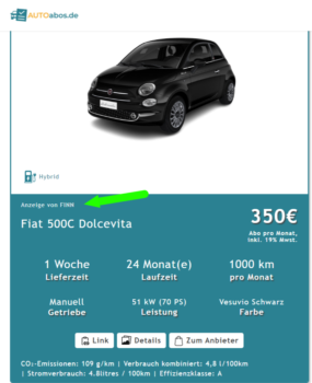 Fiat 500 E-Auto im Abo