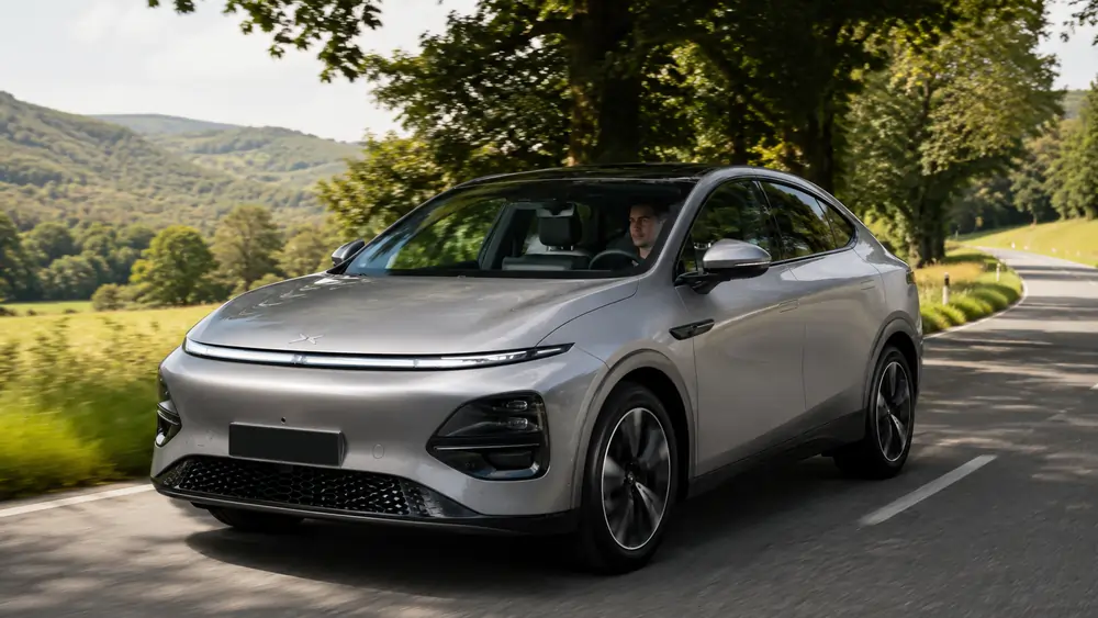 XPeng G6 im Auto-Abo bei der Fahrt über eine Landstraße