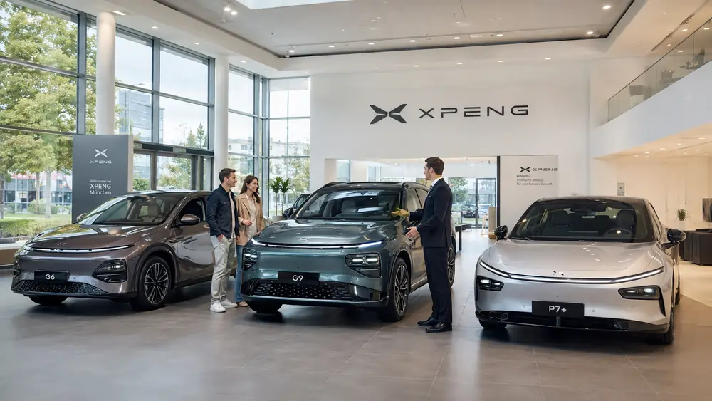 Beratungsgespräch im XPeng Showroom mit G6, G9 und P7+