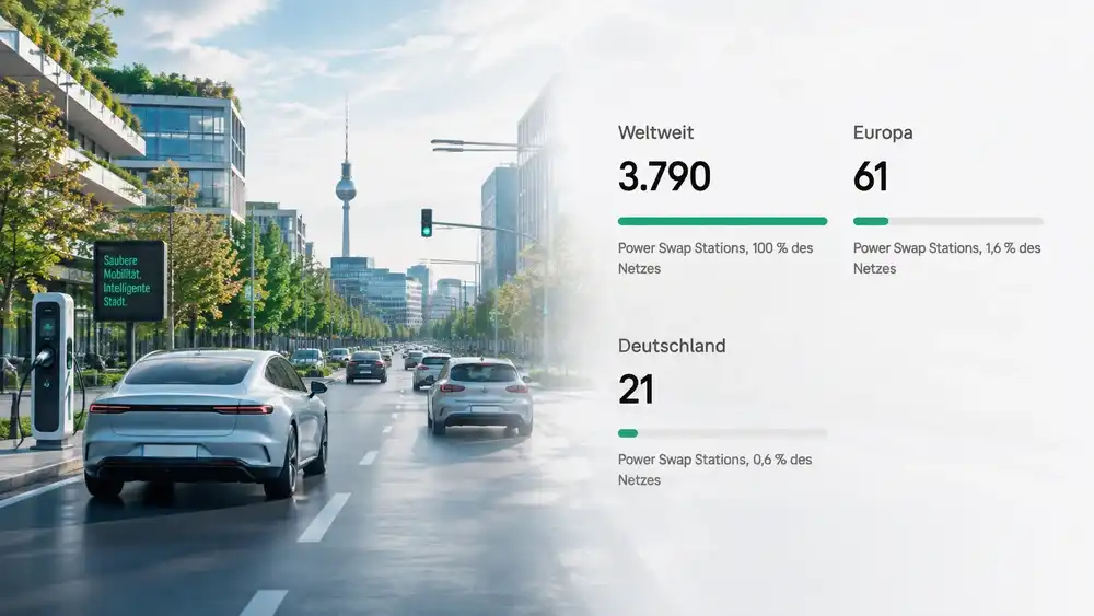 Infografik: NIO Power Swap Stations im Vergleich – 3.790 weltweit, 61 in Europa, 21 in Deutschland